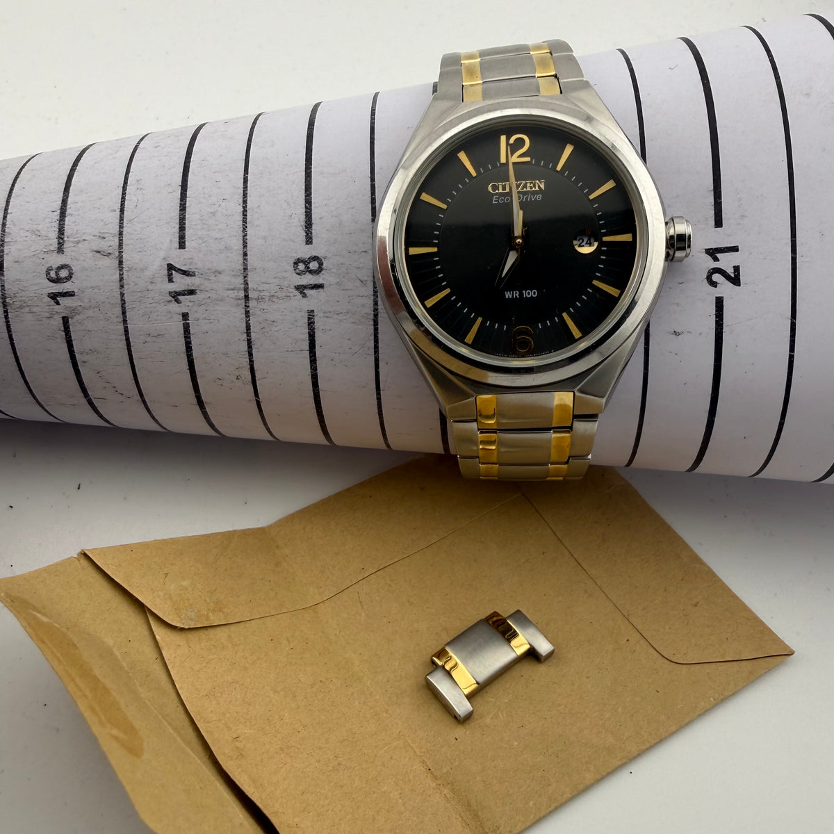 Citizen Eco-Drive J810-S094534 Two-Tone Black Dial 100M Watch – Full Set with Original 2016 Receipt- £130.00
