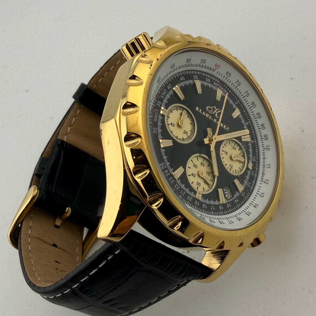 Klaus Kobec WB135517 Gold Tone Quartz Chronograph Black Dial 50mm Watch (Fully Tested and working)- £55.00