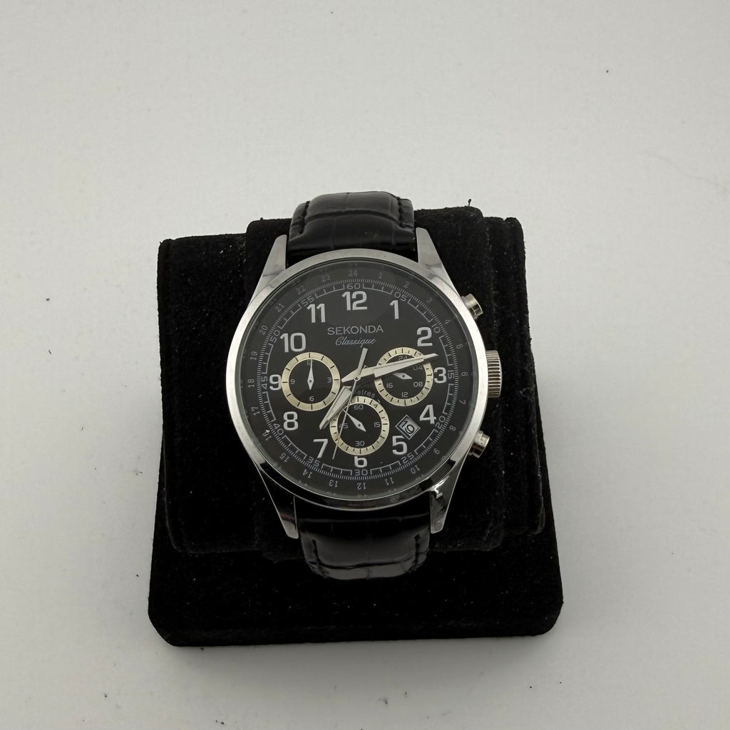 Sekonda Classique 1479 Gents Chronograph Black Dial Leather Watch Fully Tested and Working- £40.00