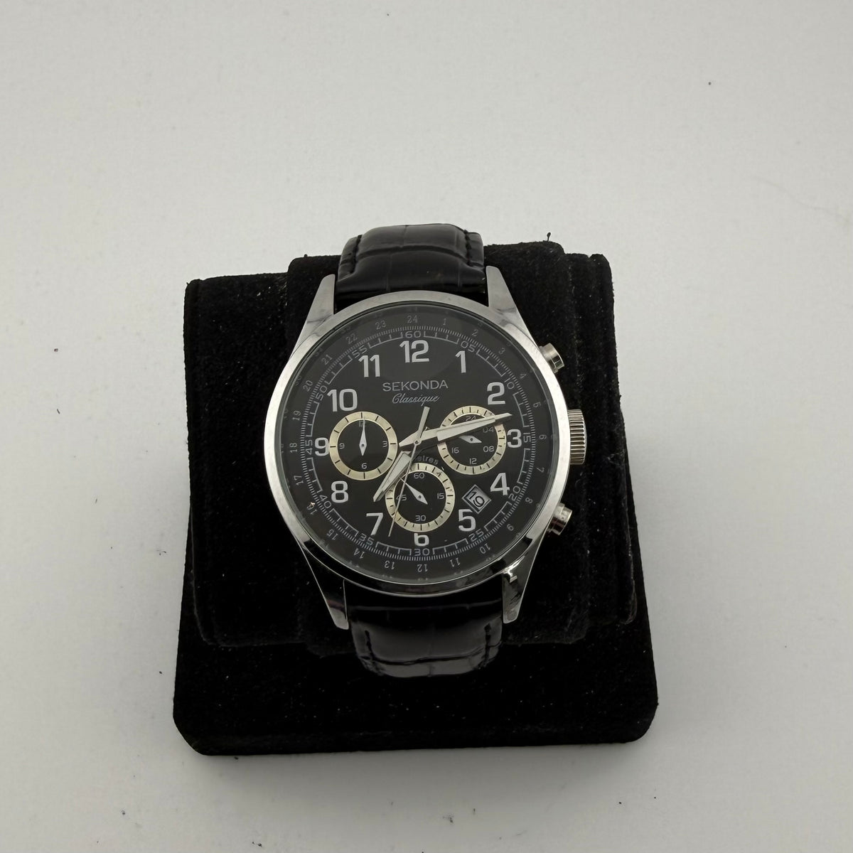 Sekonda Classique 1479 Gents Chronograph Black Dial Leather Watch Fully Tested and Working- £40.00
