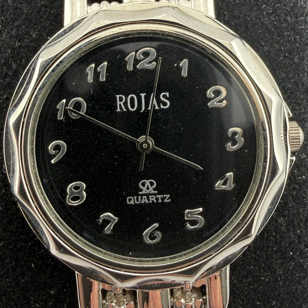 Rojas Quartz Gents Black Dial Silver Tone Bracelet Watch Fully Tested And Working- £15.00