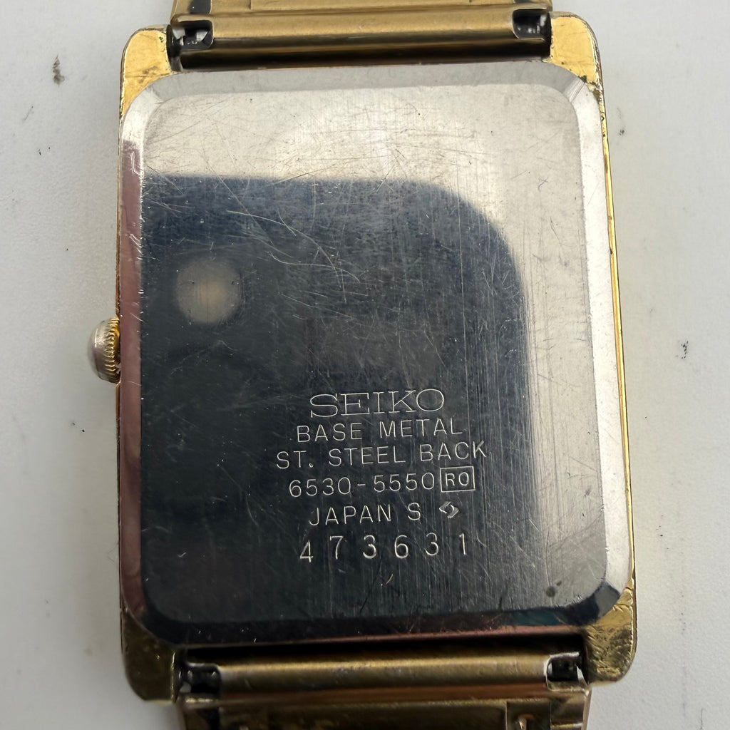 Vintage Seiko Quartz 6530-5550 Black Dial Gold Tone Watch (Fully Tested and working)- £10.00