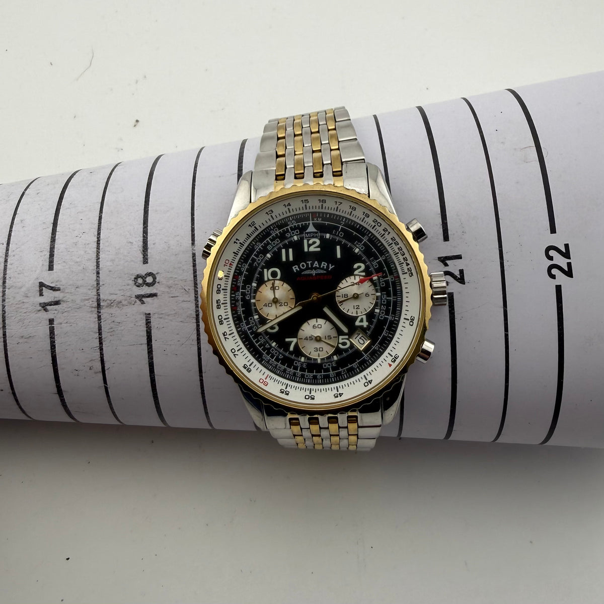 Rotary Aquaspeed Gents Two Tone Chronograph Black Dial Fully Tested and Working- £55.00