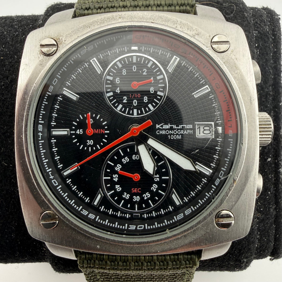 Kahuna K2V-0017G Mens Chronograph 100M Black Dial Canvas Strap Fully Tested and Working- £40.00