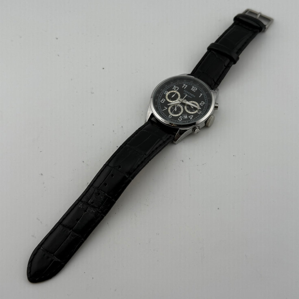 Sekonda Classique 1479 Gents Chronograph Black Dial Leather Watch Fully Tested and Working- £40.00
