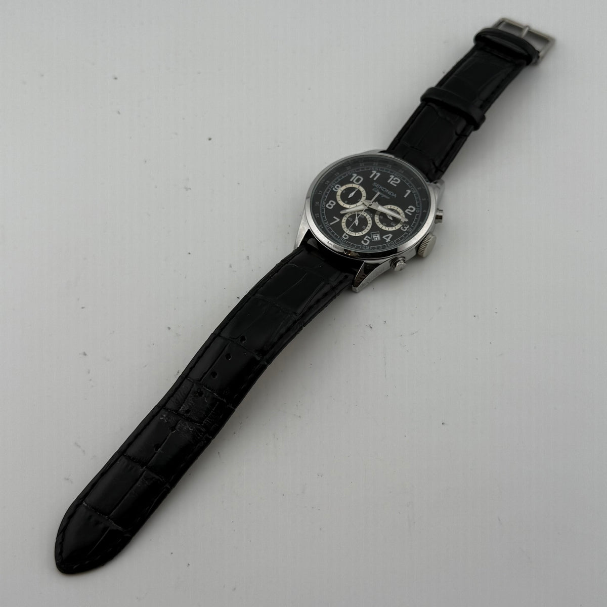 Sekonda Classique 1479 Gents Chronograph Black Dial Leather Watch Fully Tested and Working- £40.00