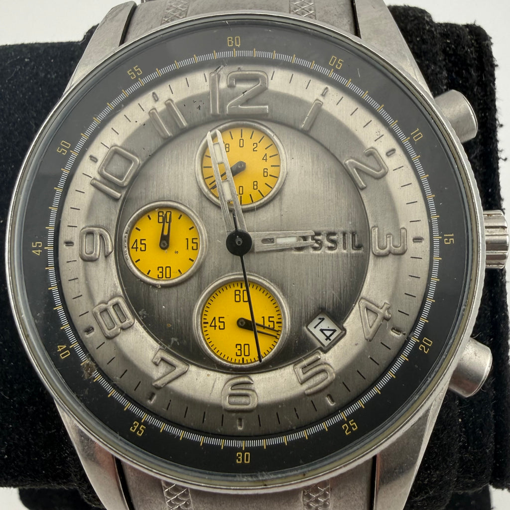 Fossil JR-9937 Gents Chronograph Watch Yellow Sub Dials Fully Tested and Working- £35.00