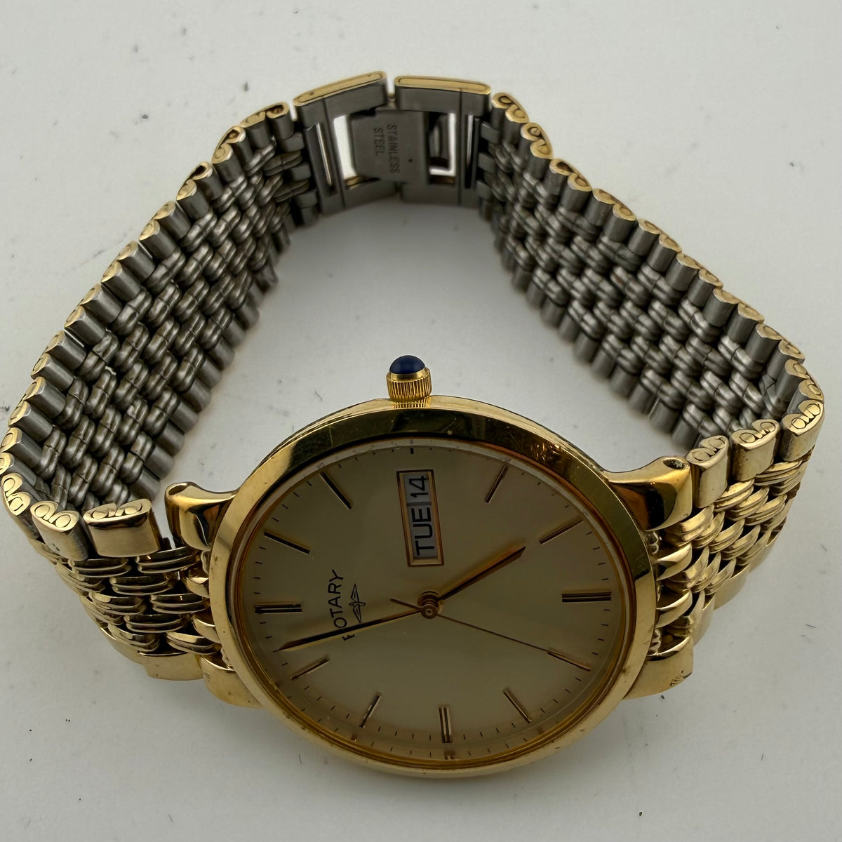 Rotary Gents Gold Plated Day Date Quartz Bracelet Watch G692 Fully Tested and Working- £35.00