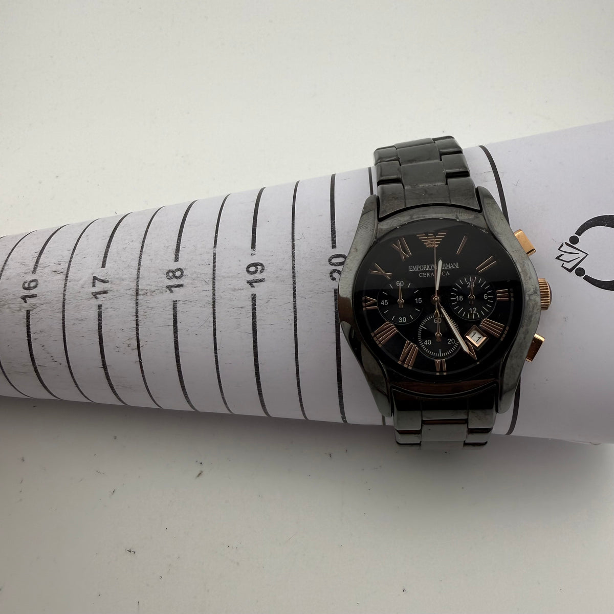 Emporio Armani AR1410 Ceramica Black Rose Gold Chronograph Watch Fully Tested and Working- £80.00