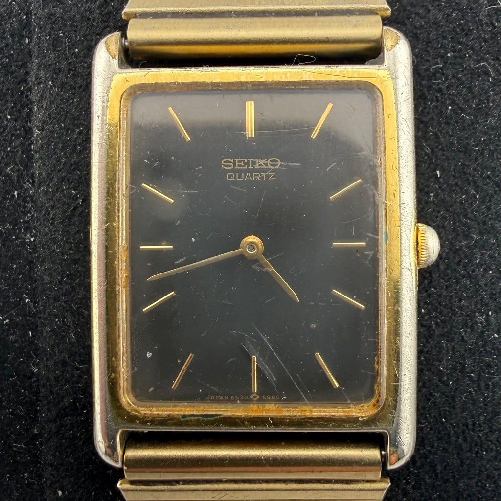 Vintage Seiko Quartz 6530-5550 Black Dial Gold Tone Watch (Fully Tested and working)- £10.00