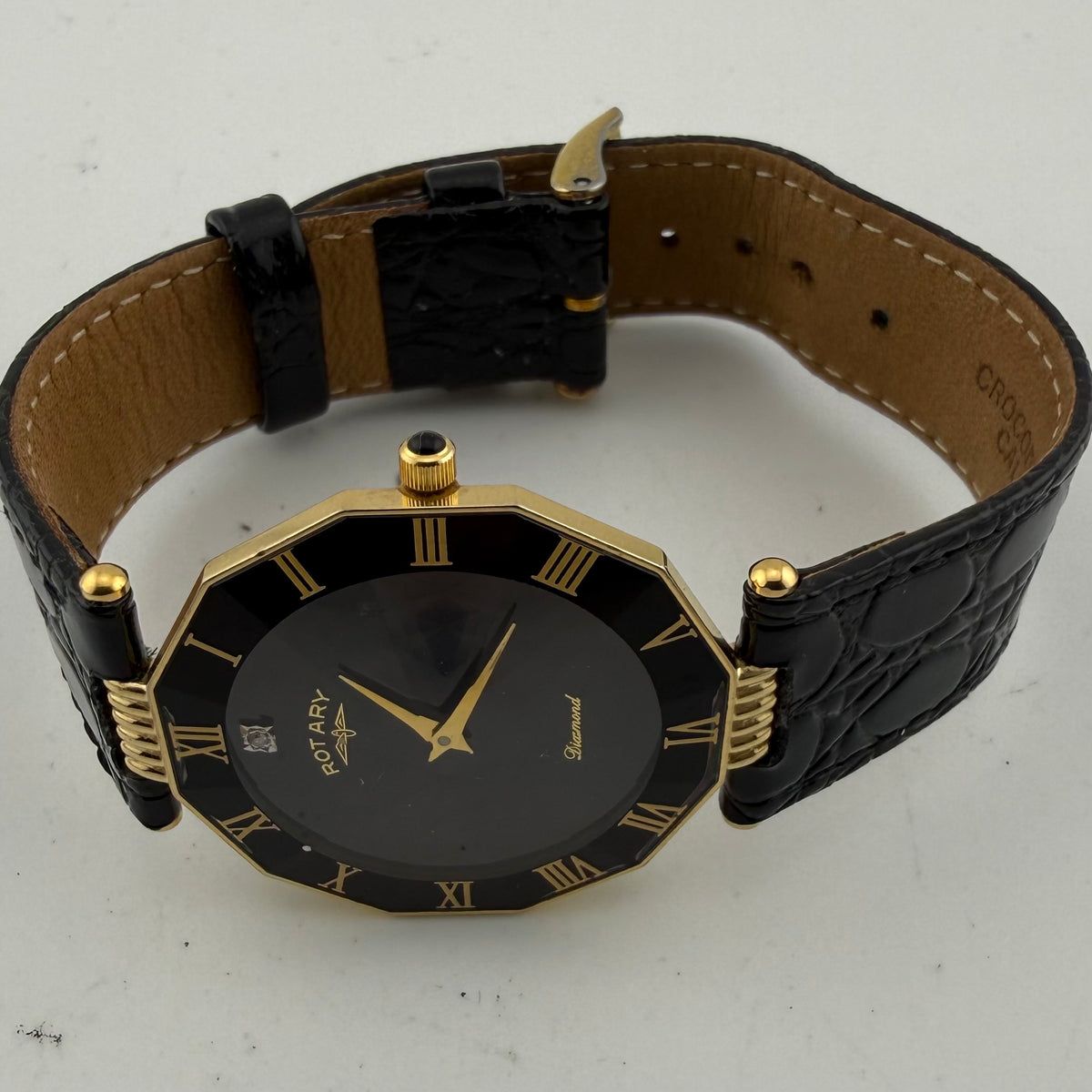Vintage Rotary Diamond Black Dial Gold Tone Quartz Watch Fully Tested and Working- £40.00