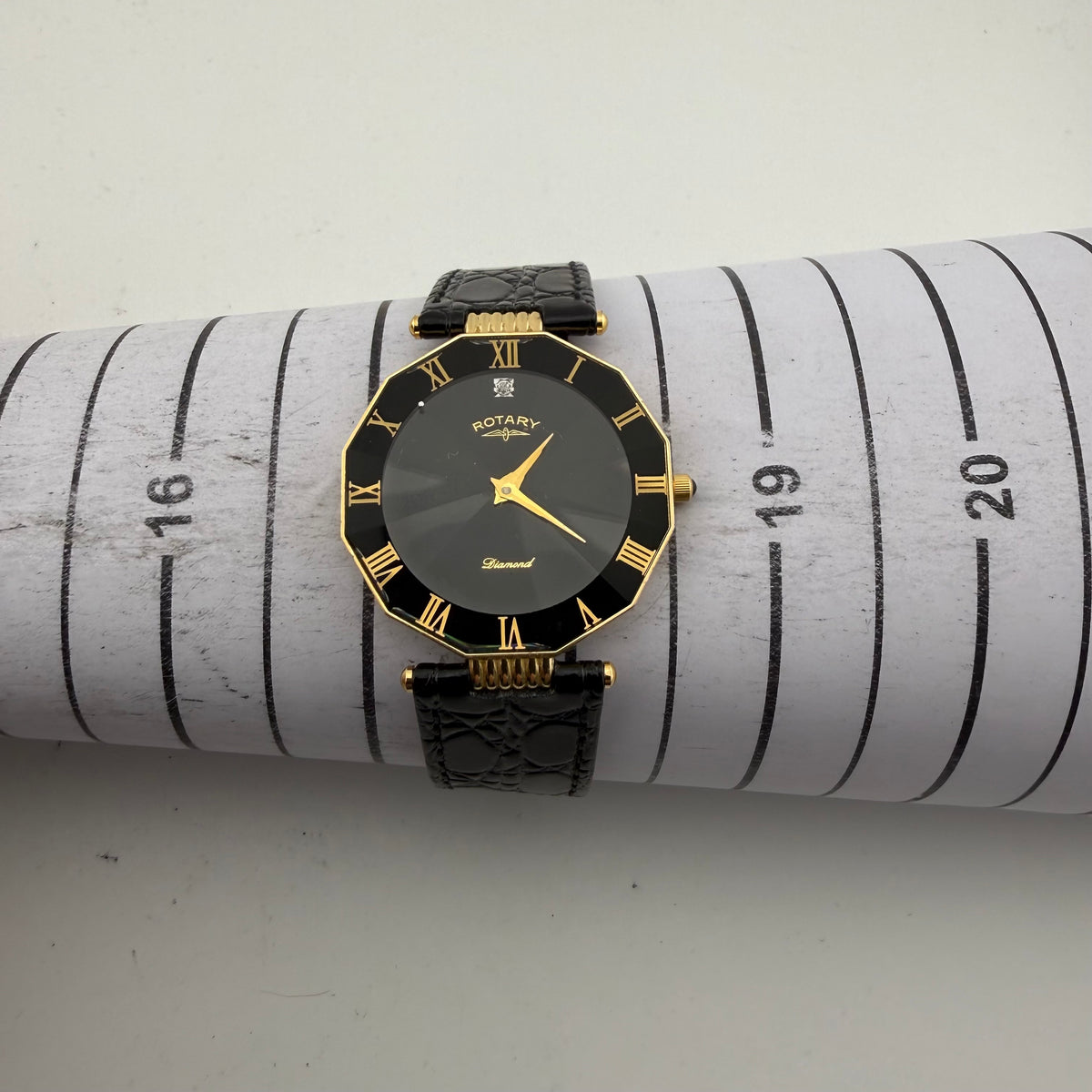 Vintage Rotary Diamond Black Dial Gold Tone Quartz Watch Fully Tested and Working- £40.00