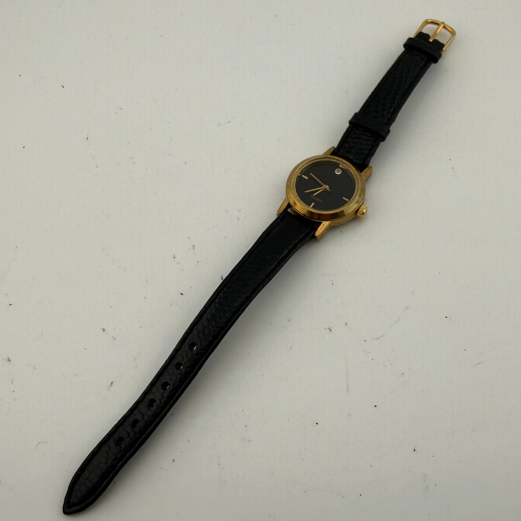 SKC Ladies Gold Tone Quartz Watch Black Dial Stone Set Fully Tested and Working- £10.00