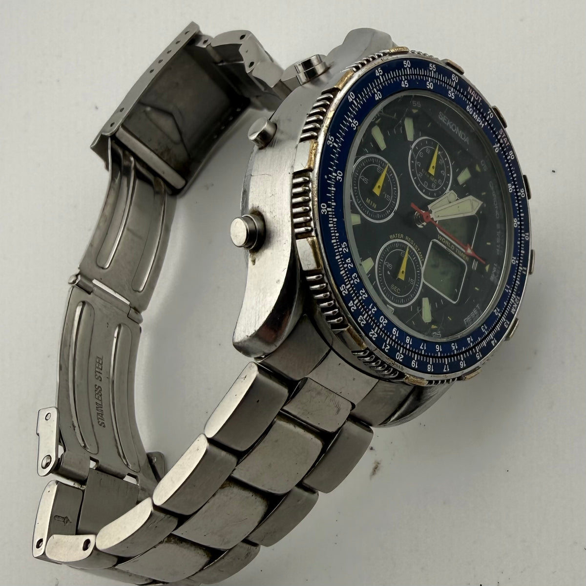 SEKONDA 3850 BKT World Timer Ana-Digi Chronograph Watch 46mm (Fully Tested and working)- £110.00