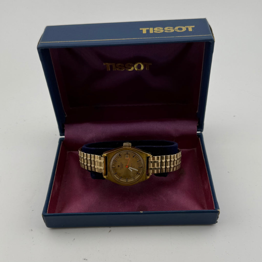 Vintage Tissot Swiss Mechanical Gold Tone Date Watch Fully Working