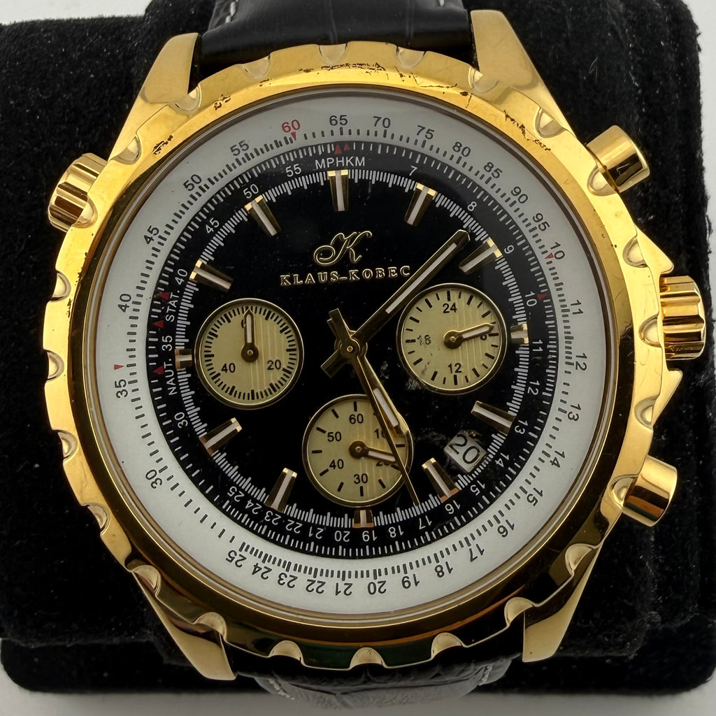 Klaus Kobec WB135517 Gold Tone Quartz Chronograph Black Dial 50mm Watch (Fully Tested and working)- £55.00