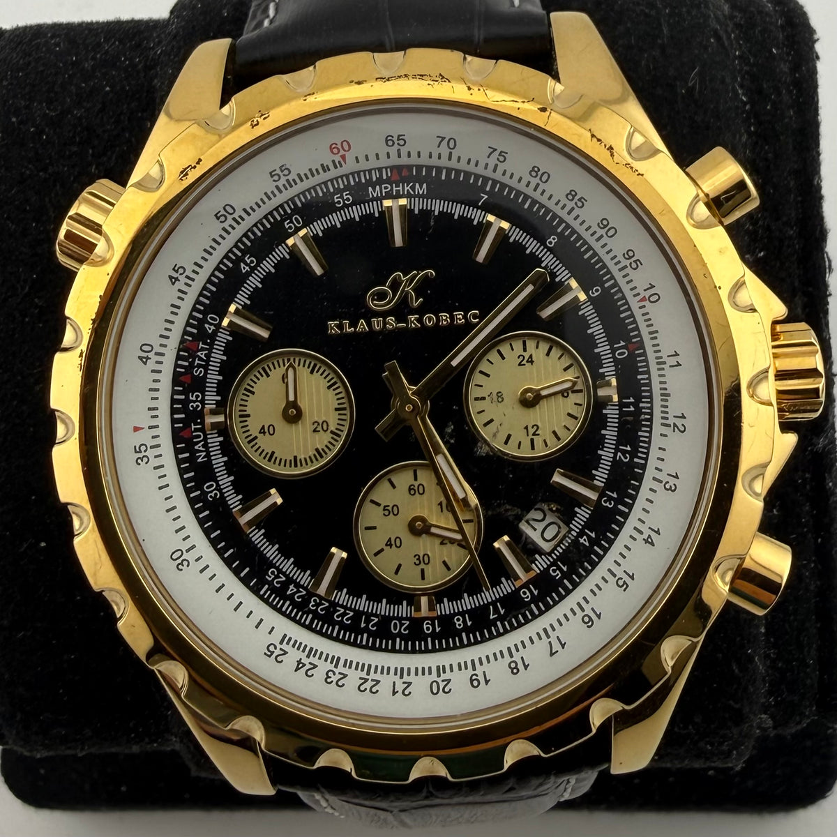 Klaus Kobec WB135517 Gold Tone Quartz Chronograph Black Dial 50mm Watch (Fully Tested and working)- £55.00