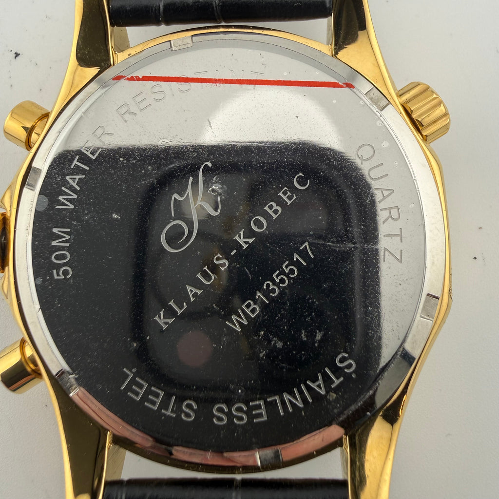 Klaus Kobec WB135517 Gold Tone Quartz Chronograph Black Dial 50mm Watch (Fully Tested and working)- £55.00