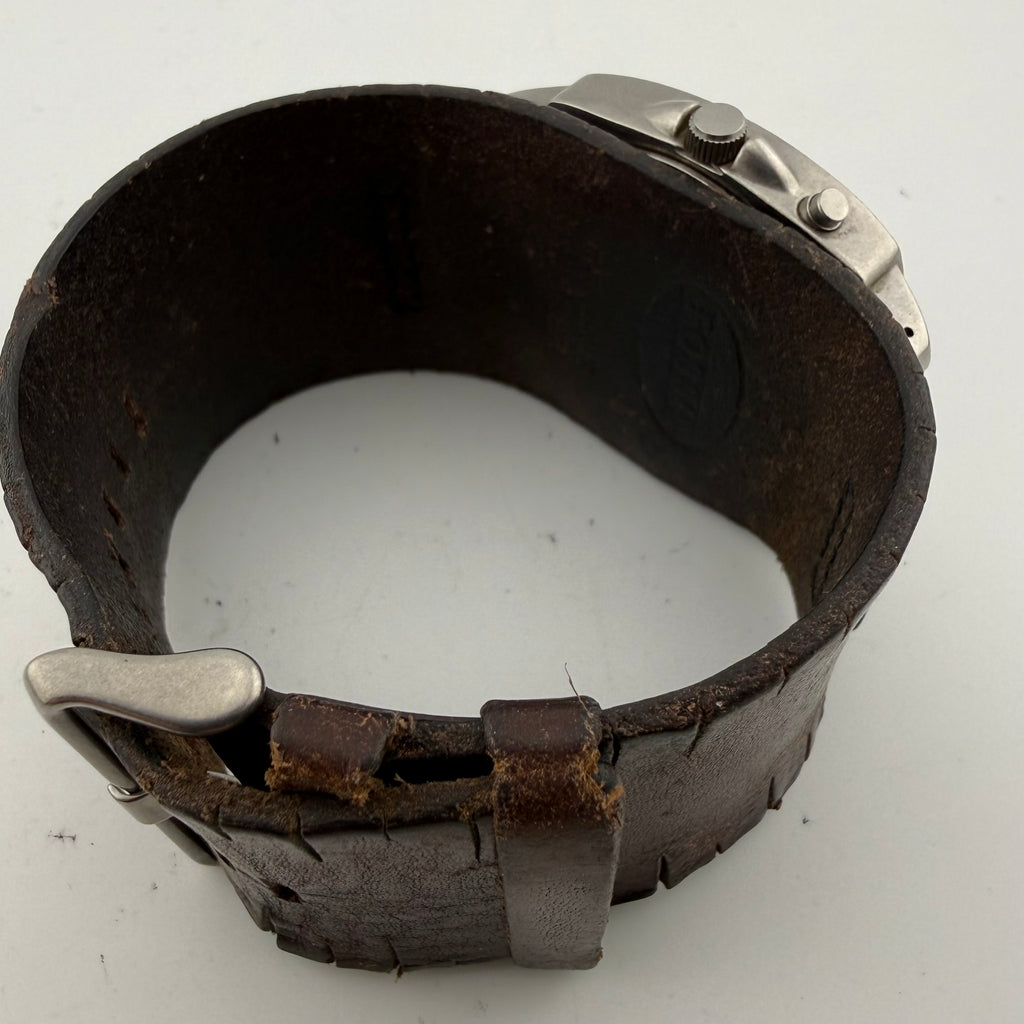 Fossil Men’s Retro Black Dial Wide Brown Leather Cuff Watch 43mm (Fully Tested and working)- £35.00