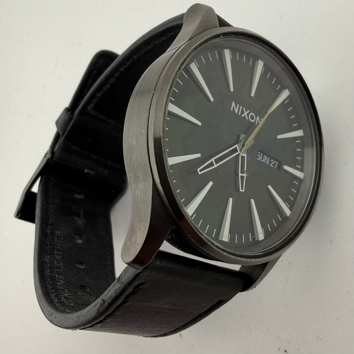 Nixon The Sentry Leather All Black Day Date Quartz Men’s Watch 45mm- £40.00