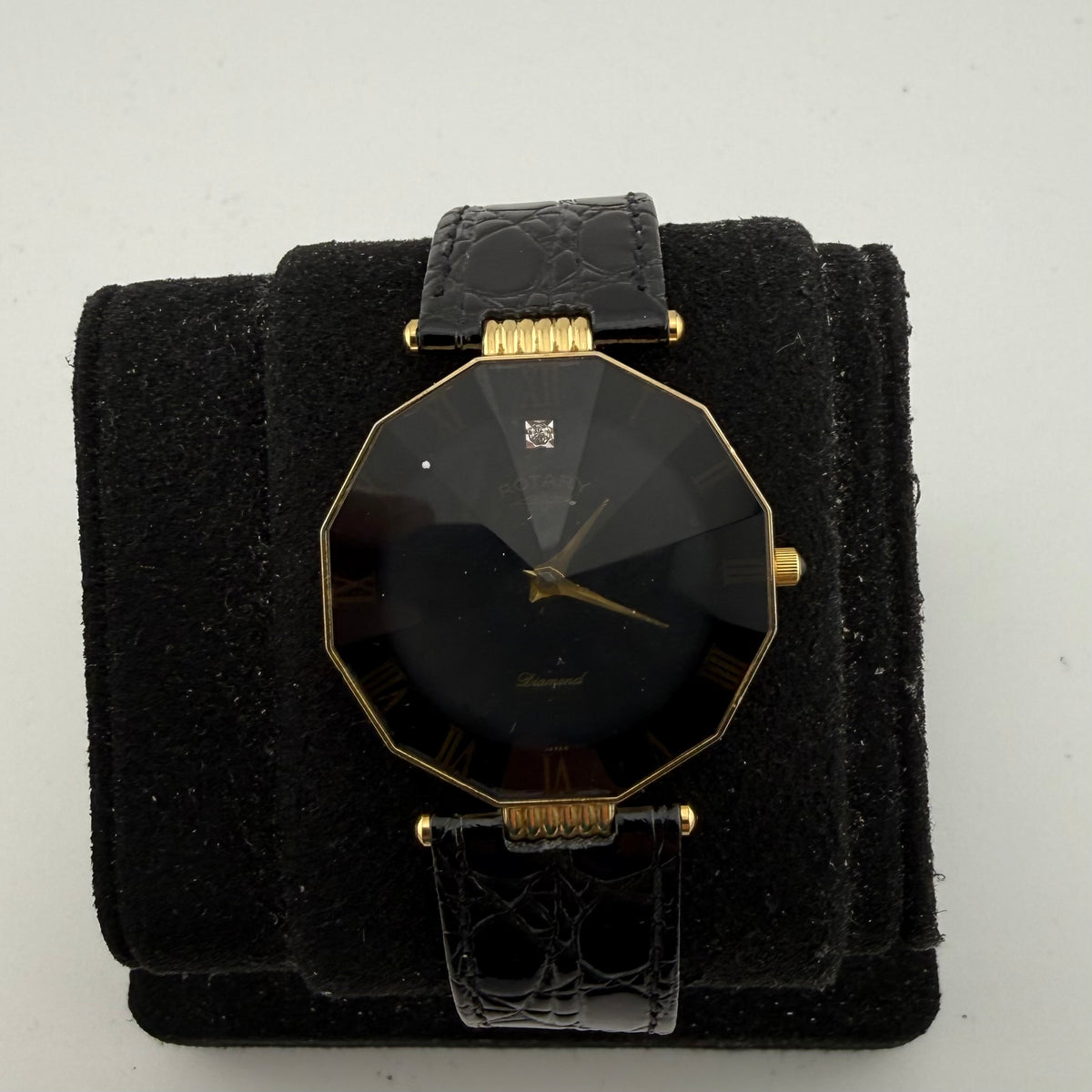 Vintage Rotary Diamond Black Dial Gold Tone Quartz Watch Fully Tested and Working- £40.00