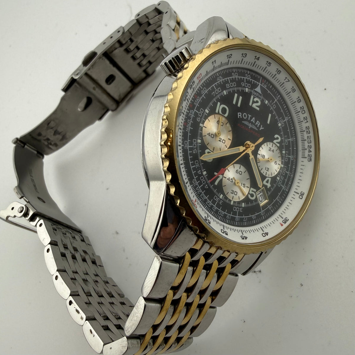 Rotary Aquaspeed Gents Two Tone Chronograph Black Dial Fully Tested and Working- £55.00