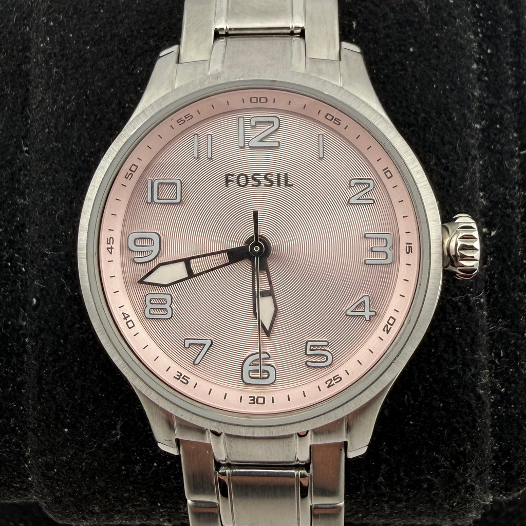 Fossil AM4294 Ladies Pink Dial Stainless Steel Quartz Watch 33mm (Fully Tested and working)- £30.00