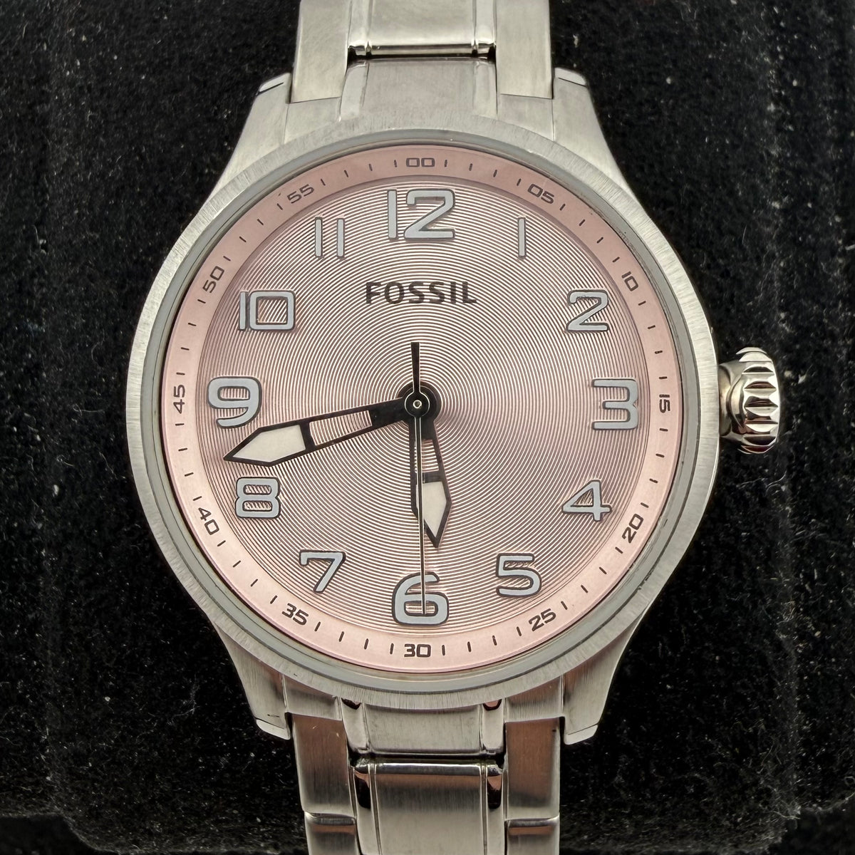 Fossil AM4294 Ladies Pink Dial Stainless Steel Quartz Watch 33mm (Fully Tested and working)- £30.00