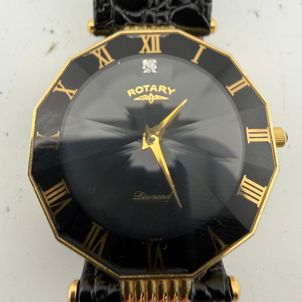 Vintage Rotary Diamond Black Dial Gold Tone Quartz Watch Fully Tested and Working- £40.00