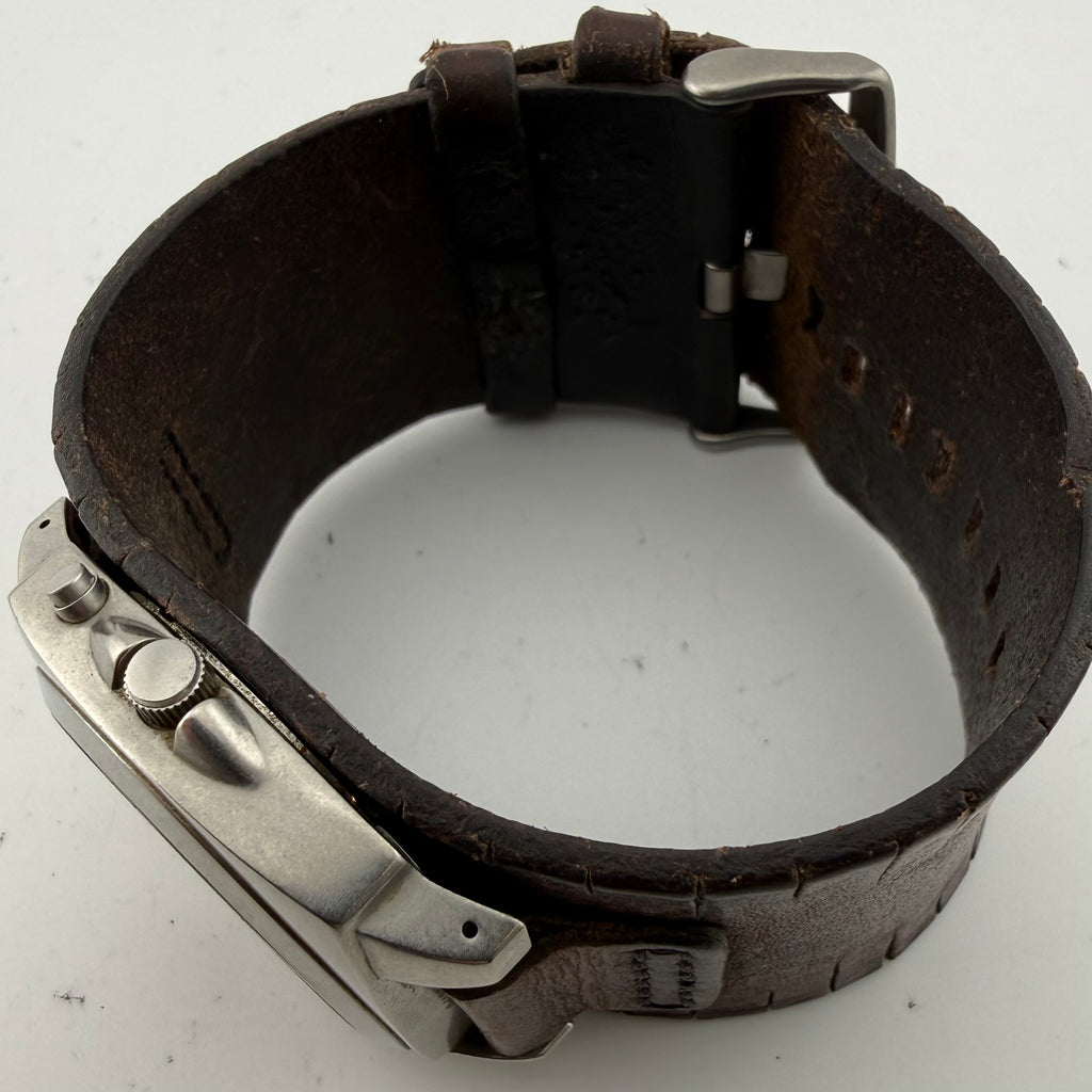 Fossil Men’s Retro Black Dial Wide Brown Leather Cuff Watch 43mm (Fully Tested and working)- £35.00
