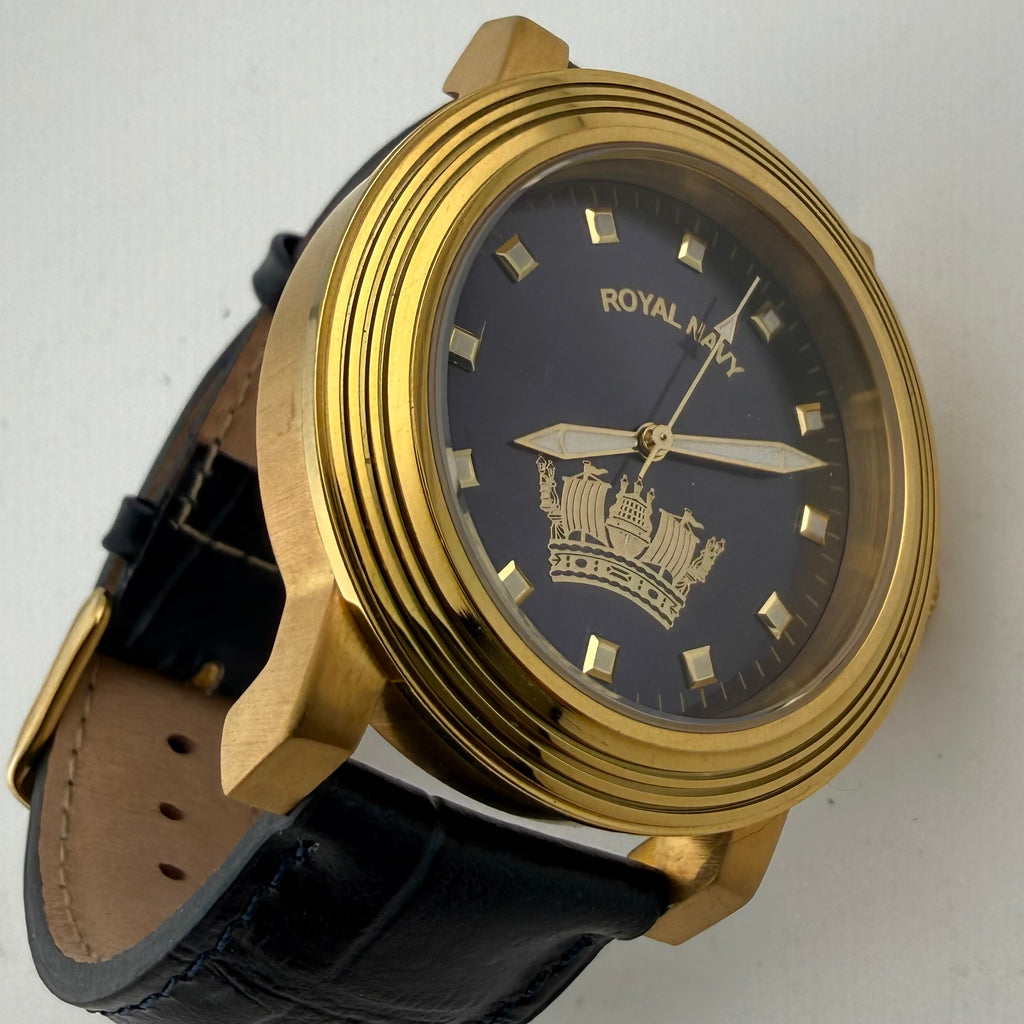 Royal Navy RN1008D Naval Crown Gold Tone Blue Dial Men’s Watch 45mm Rare Find- £55.00