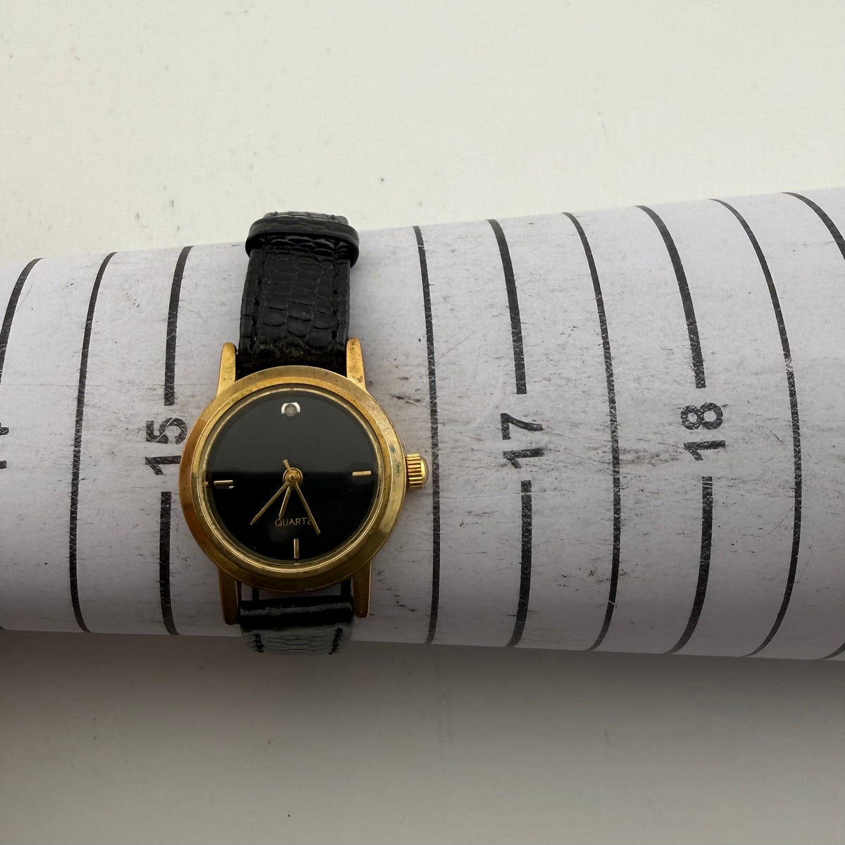 SKC Ladies Gold Tone Quartz Watch Black Dial Stone Set Fully Tested and Working- £10.00