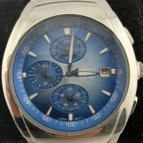 Accurist MB595 Gents Blue Dial Chronograph Stainless Steel Watch Fully Tested and  Working- £35.00