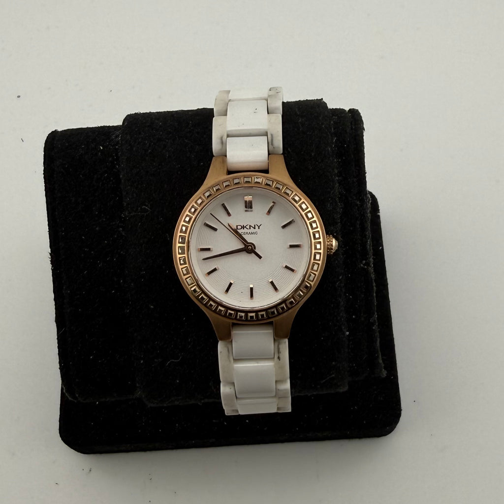 DKNY NY2251 Chambers Ladies White Ceramic Rose Gold Watch Fully Tested and Working- £25.00