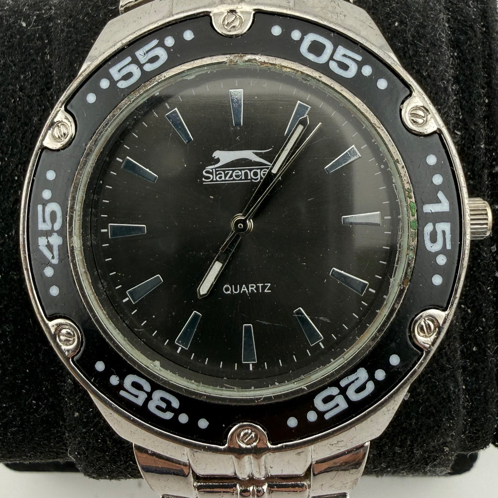 Slazenger Gents Black Dial Quartz Stainless Steel Bracelet Watch Fully Tested and Working- £15.00