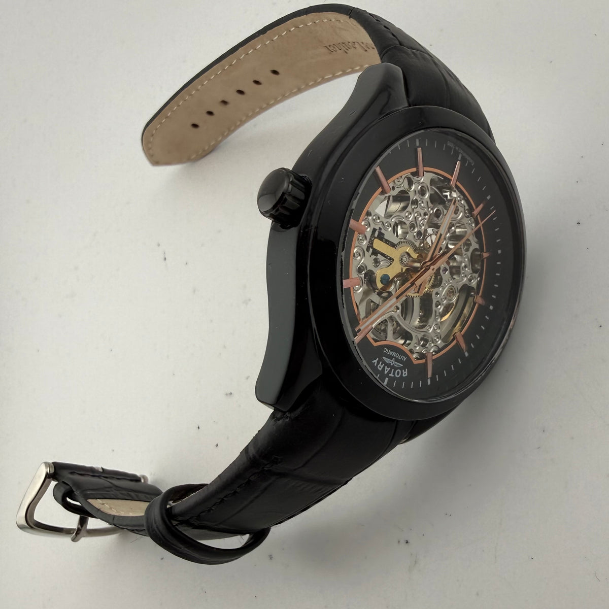 Rotary GS03630/04 Automatic Skeleton Watch Black Rose Gold – Fully Serviced Boxed- £150.00
