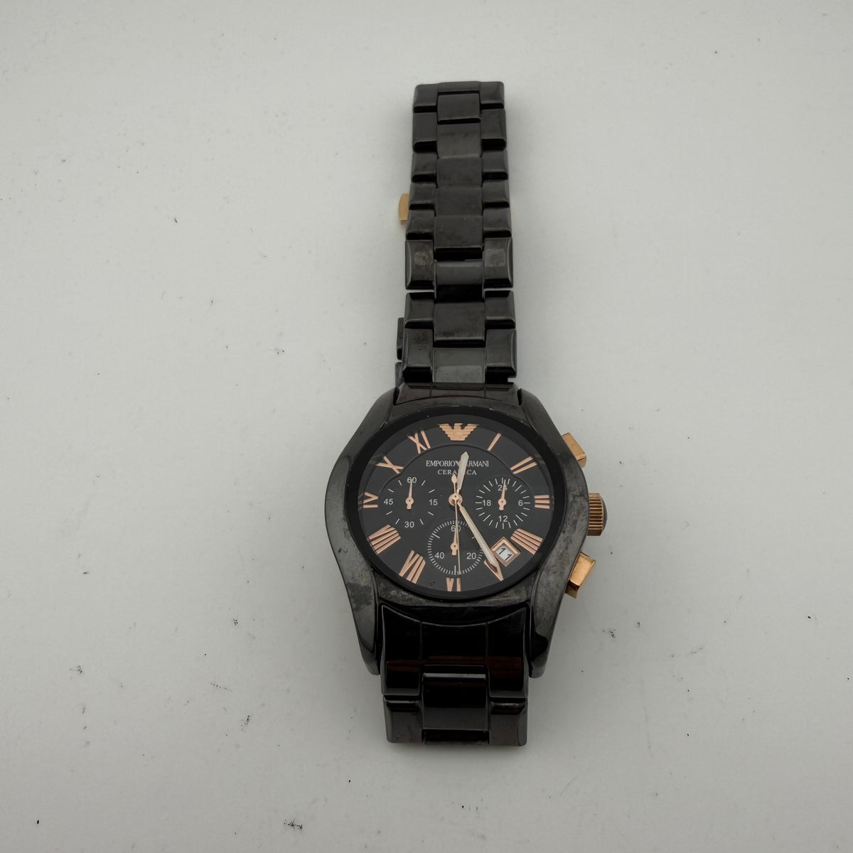Emporio Armani AR1410 Ceramica Black Rose Gold Chronograph Watch Fully Tested and Working- £80.00