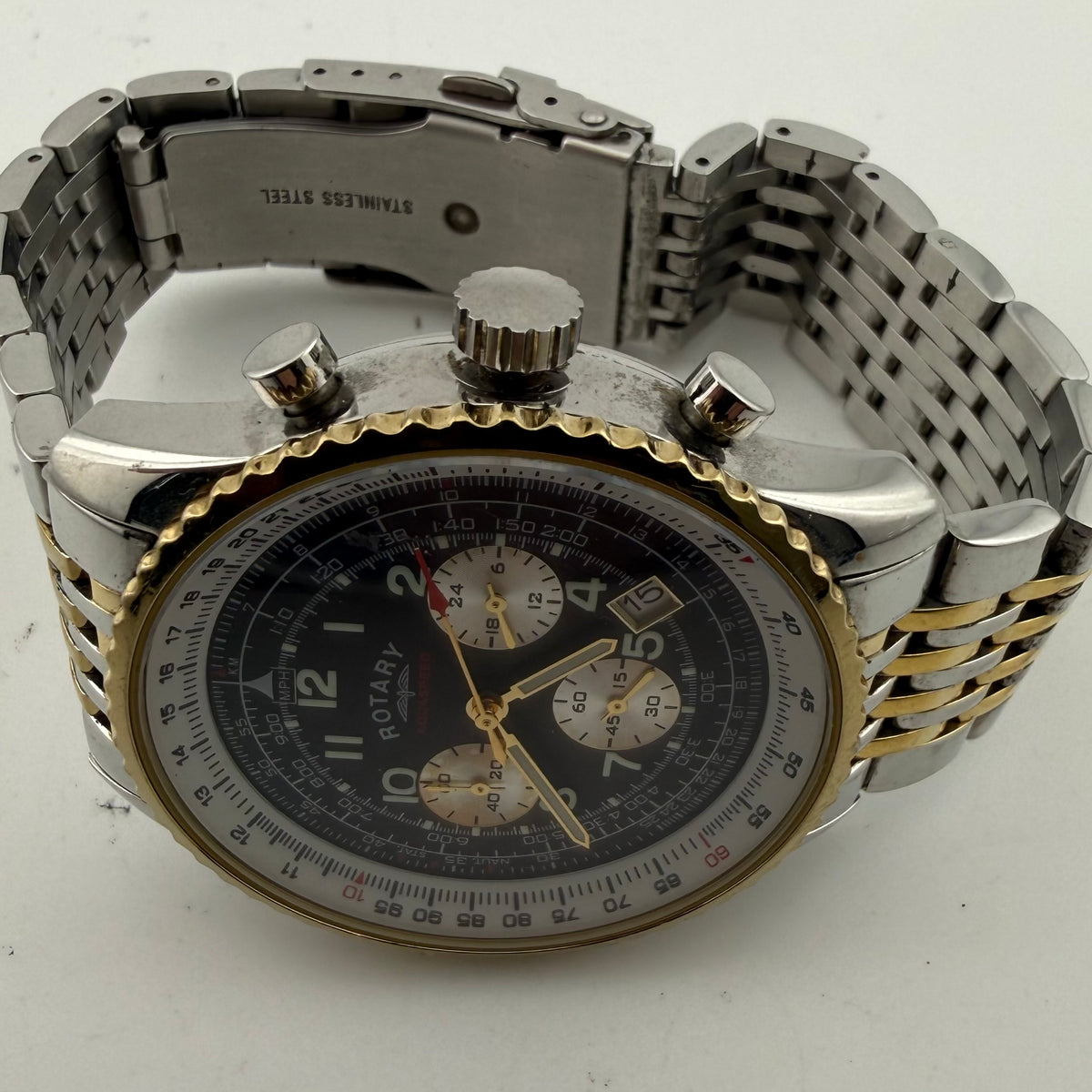 Rotary Aquaspeed Gents Two Tone Chronograph Black Dial Fully Tested and Working- £55.00