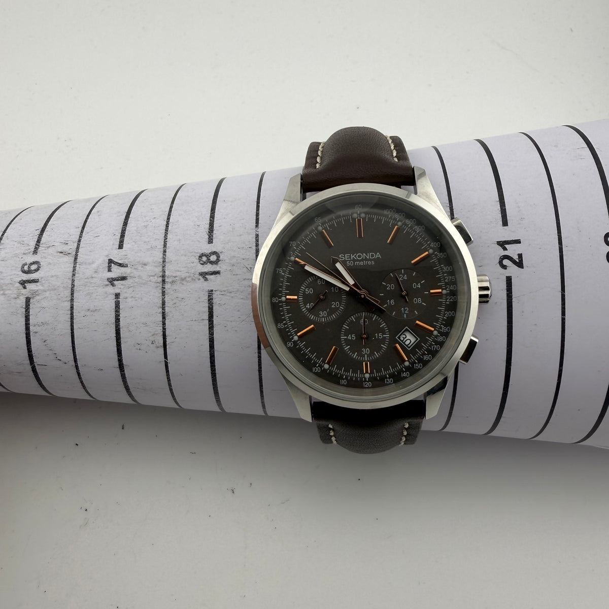 Sekonda 1490 CKX Men’s Chronograph Black Dial Brown Leather Watch 46mm (Fully Tested and working)- £35.00