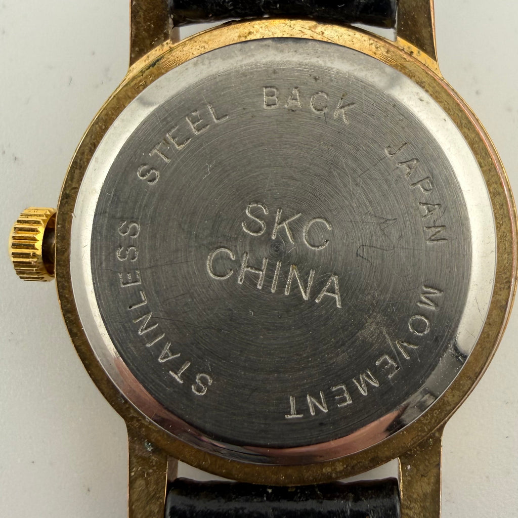 SKC Ladies Gold Tone Quartz Watch Black Dial Stone Set Fully Tested and Working- £10.00