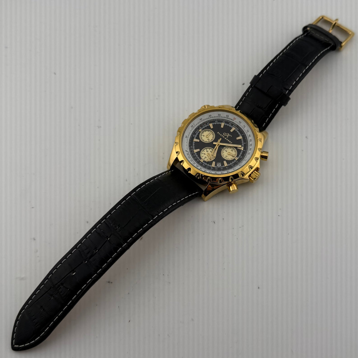 Klaus Kobec WB135517 Gold Tone Quartz Chronograph Black Dial 50mm Watch (Fully Tested and working)- £55.00