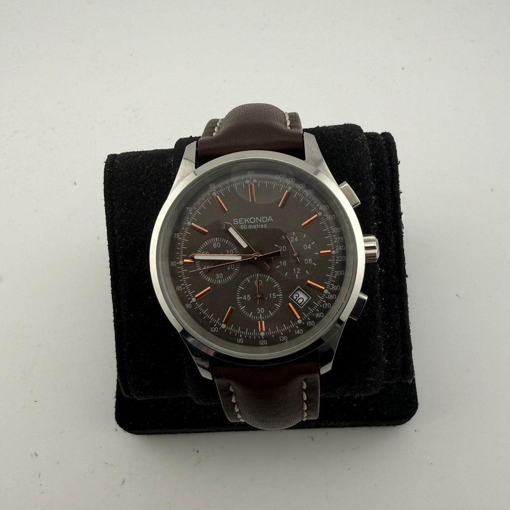 Sekonda 1490 CKX Men’s Chronograph Black Dial Brown Leather Watch 46mm (Fully Tested and working)- £35.00