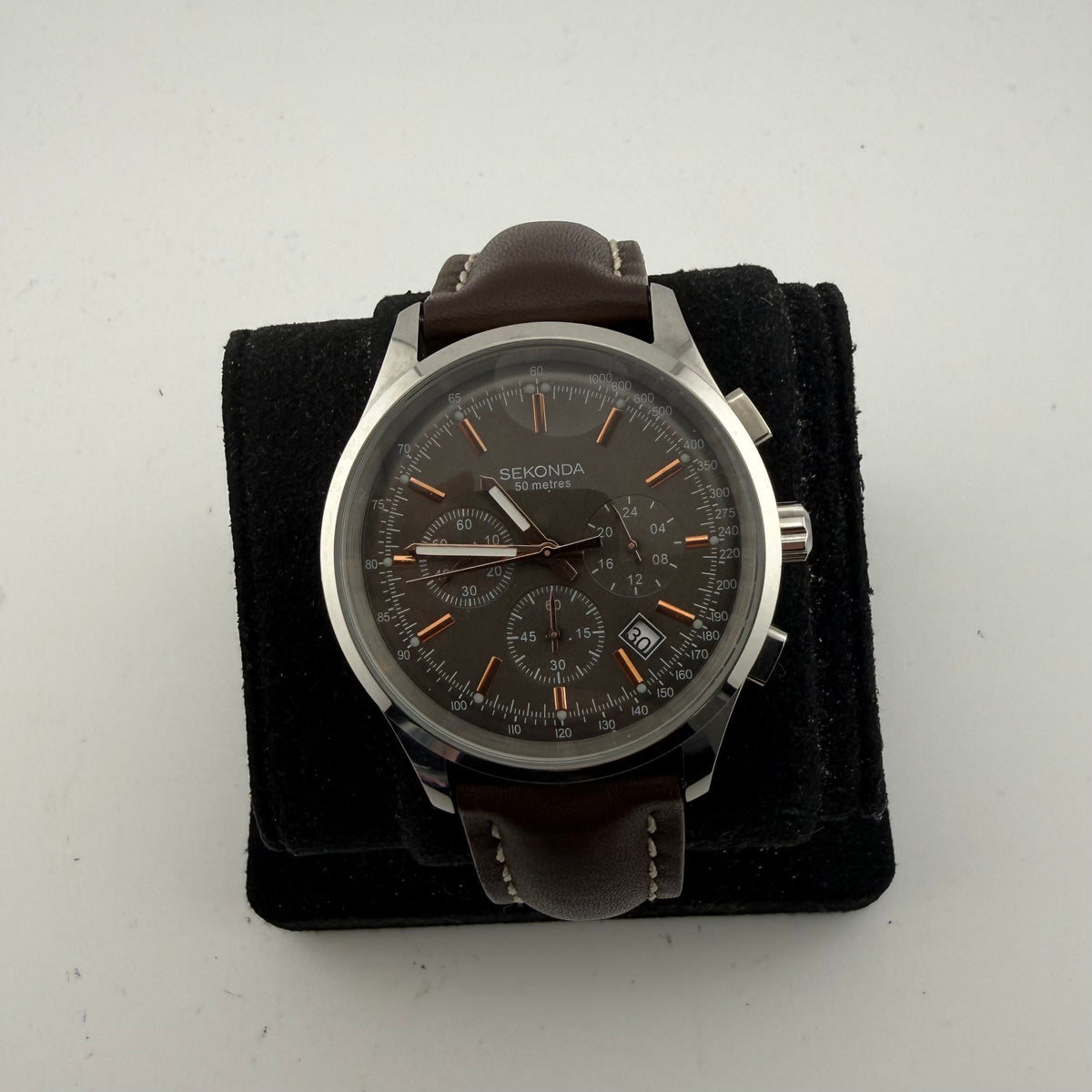 Sekonda 1490 CKX Men’s Chronograph Black Dial Brown Leather Watch 46mm (Fully Tested and working)- £35.00
