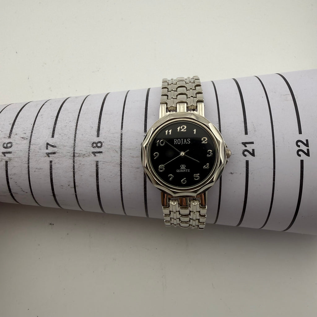 Rojas Quartz Gents Black Dial Silver Tone Bracelet Watch Fully Tested And Working- £15.00