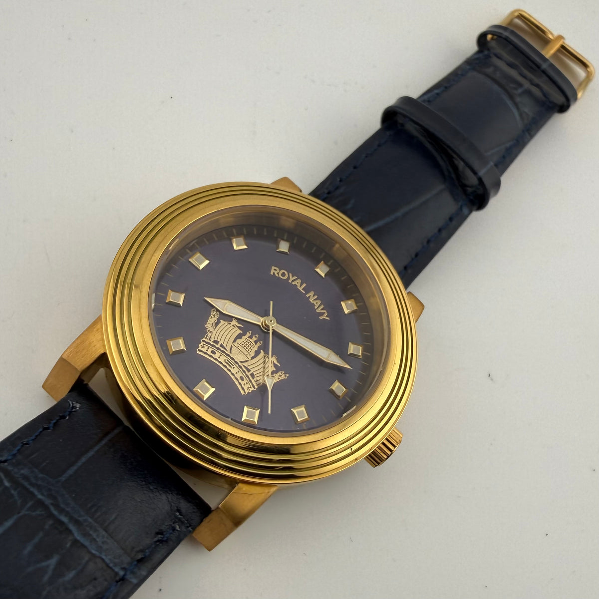 Royal Navy RN1008D Naval Crown Gold Tone Blue Dial Men’s Watch 45mm Rare Find- £55.00