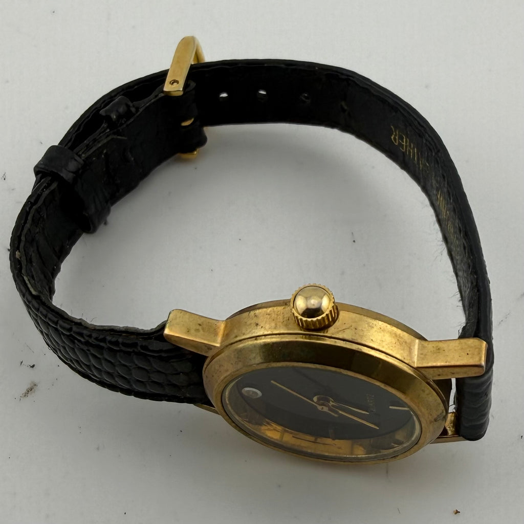 SKC Ladies Gold Tone Quartz Watch Black Dial Stone Set Fully Tested and Working- £10.00