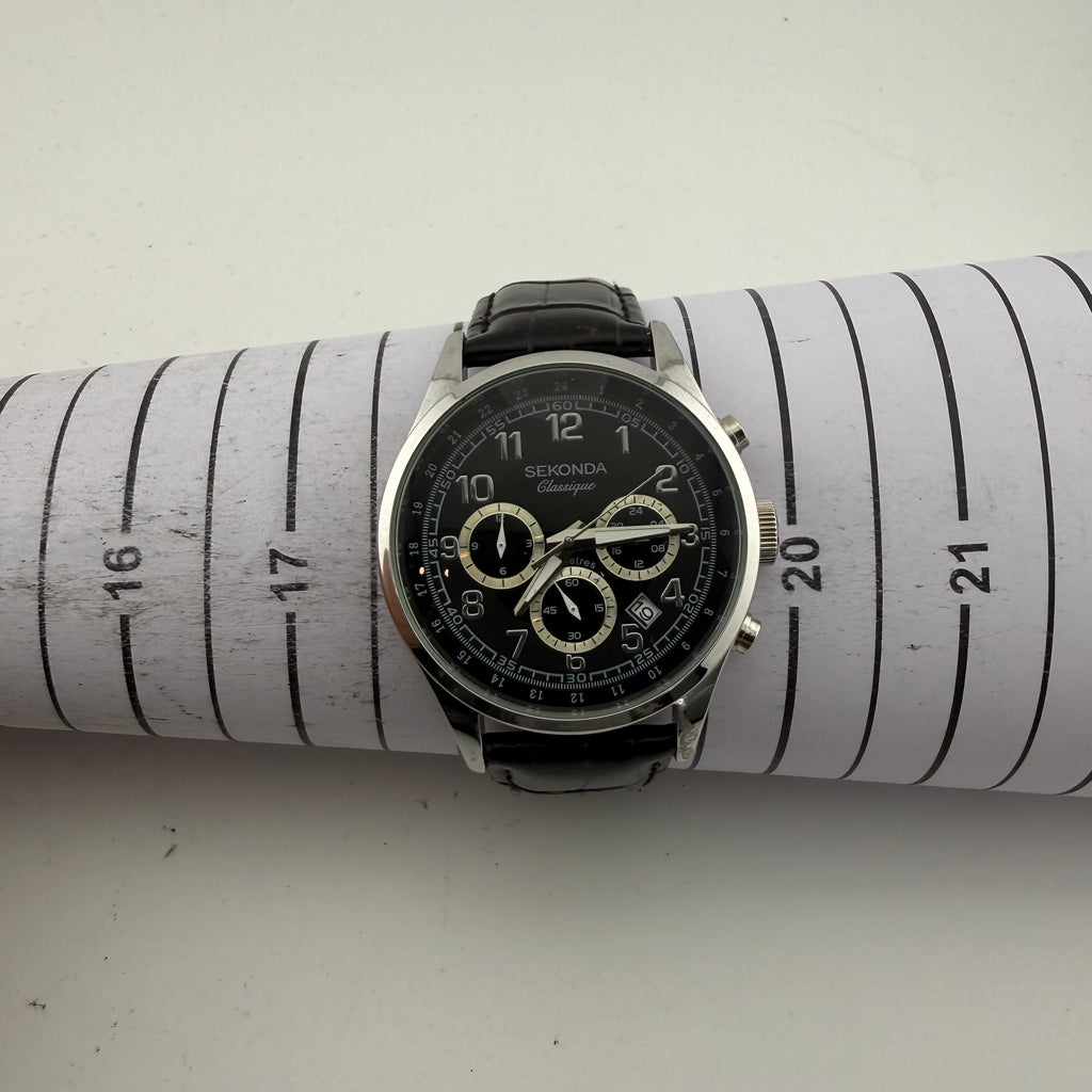Sekonda Classique 1479 Gents Chronograph Black Dial Leather Watch Fully Tested and Working- £40.00