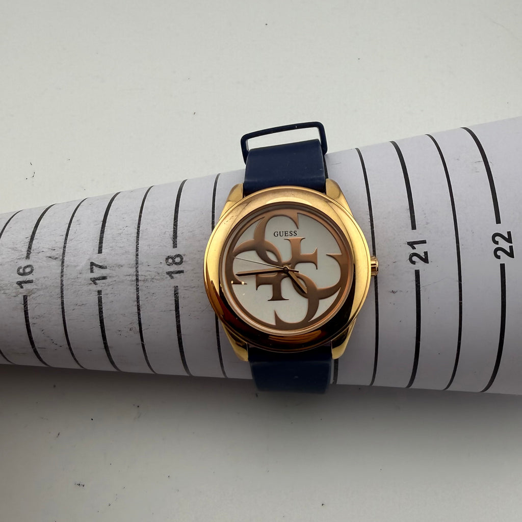 Guess G-Twist W0911L6 Ladies Rose Gold Tone Logo Watch Blue Silicone Strap- £45.00
