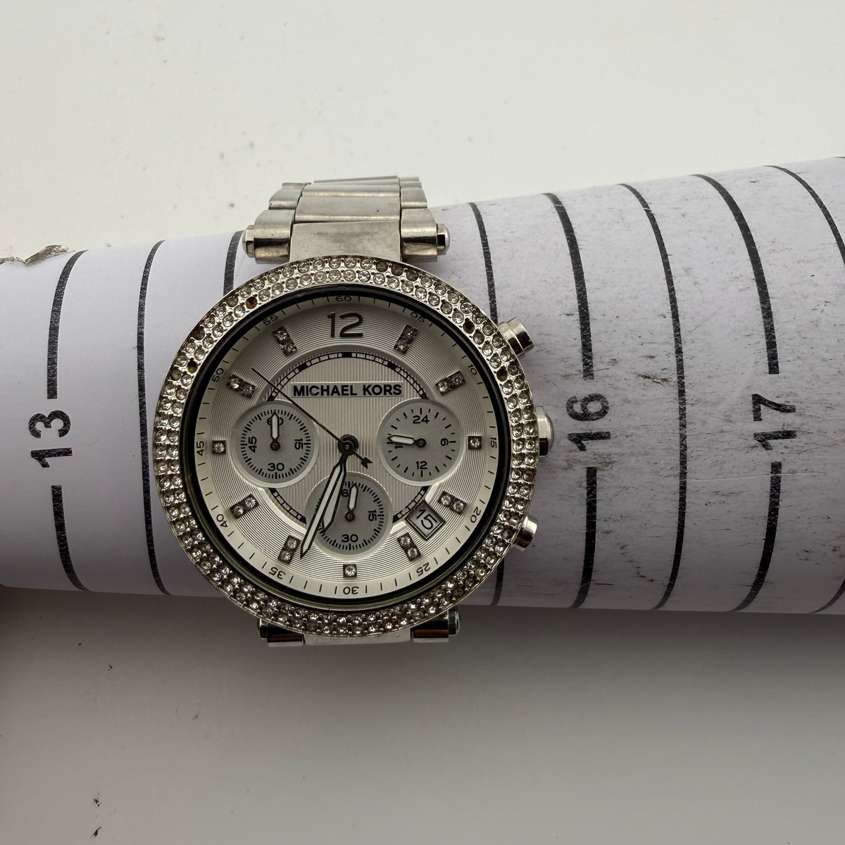Michael Kors Parker MK5353 Ladies Crystal Chronograph Silver Watch Fully Tested and Working- £25.00