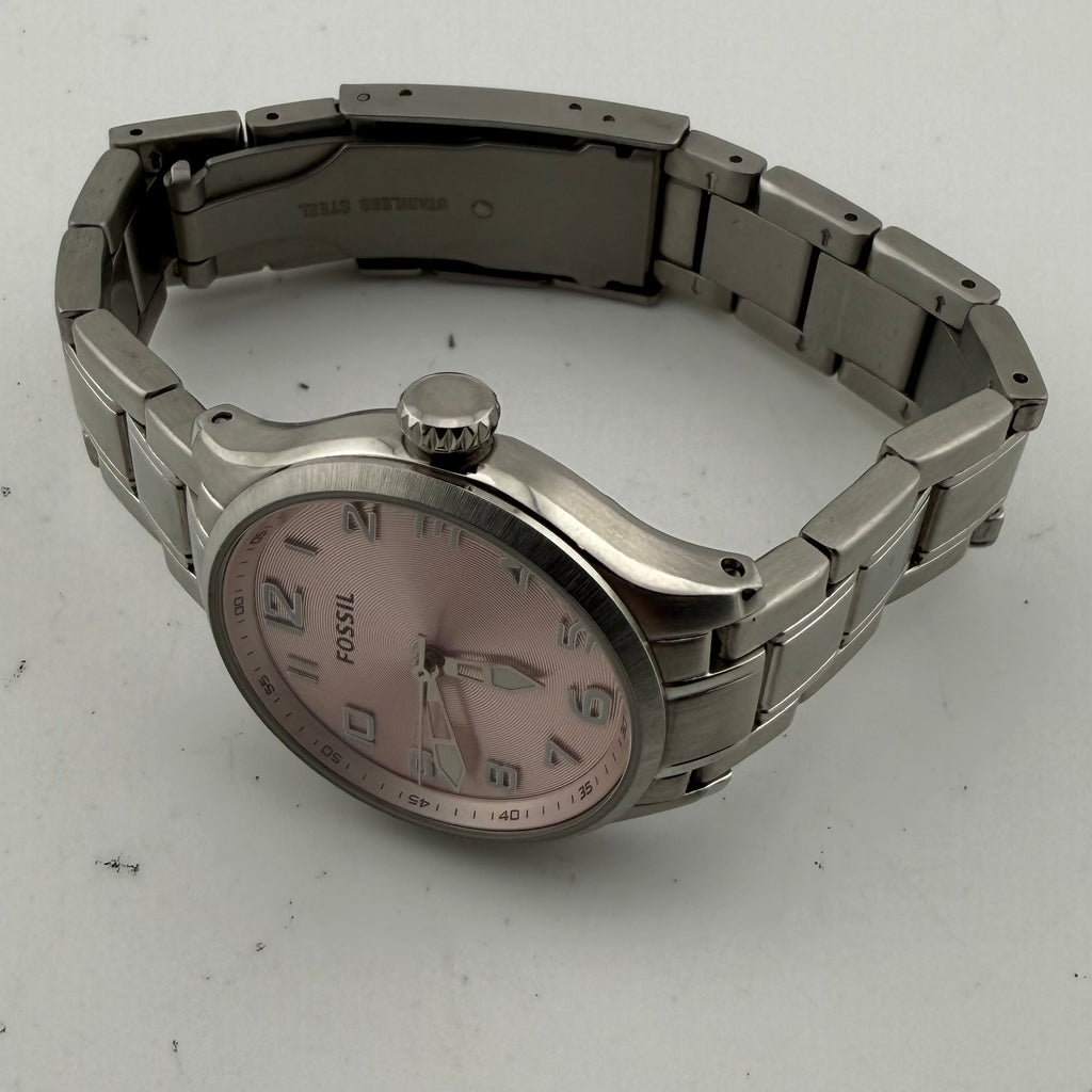 Fossil AM4294 Ladies Pink Dial Stainless Steel Quartz Watch 33mm (Fully Tested and working)- £30.00